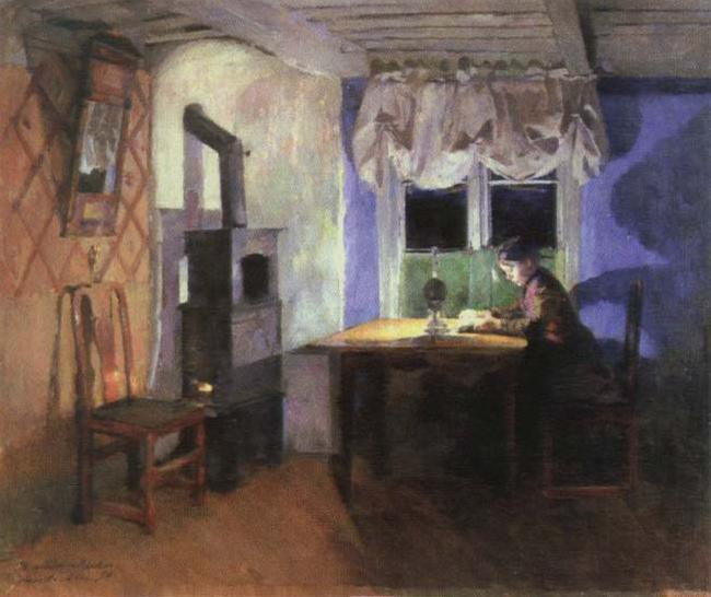 Harriet Backer by lamplight oil painting image